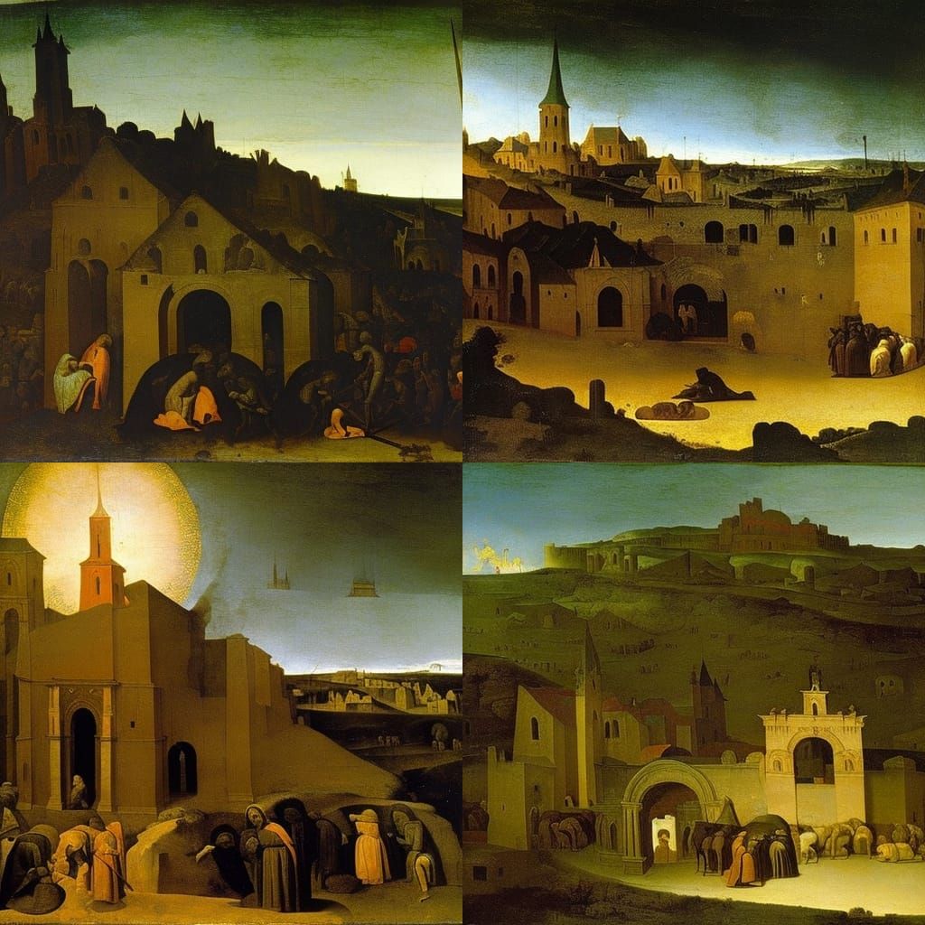 Plague-Stricken Town: A Detailed Oil Painting