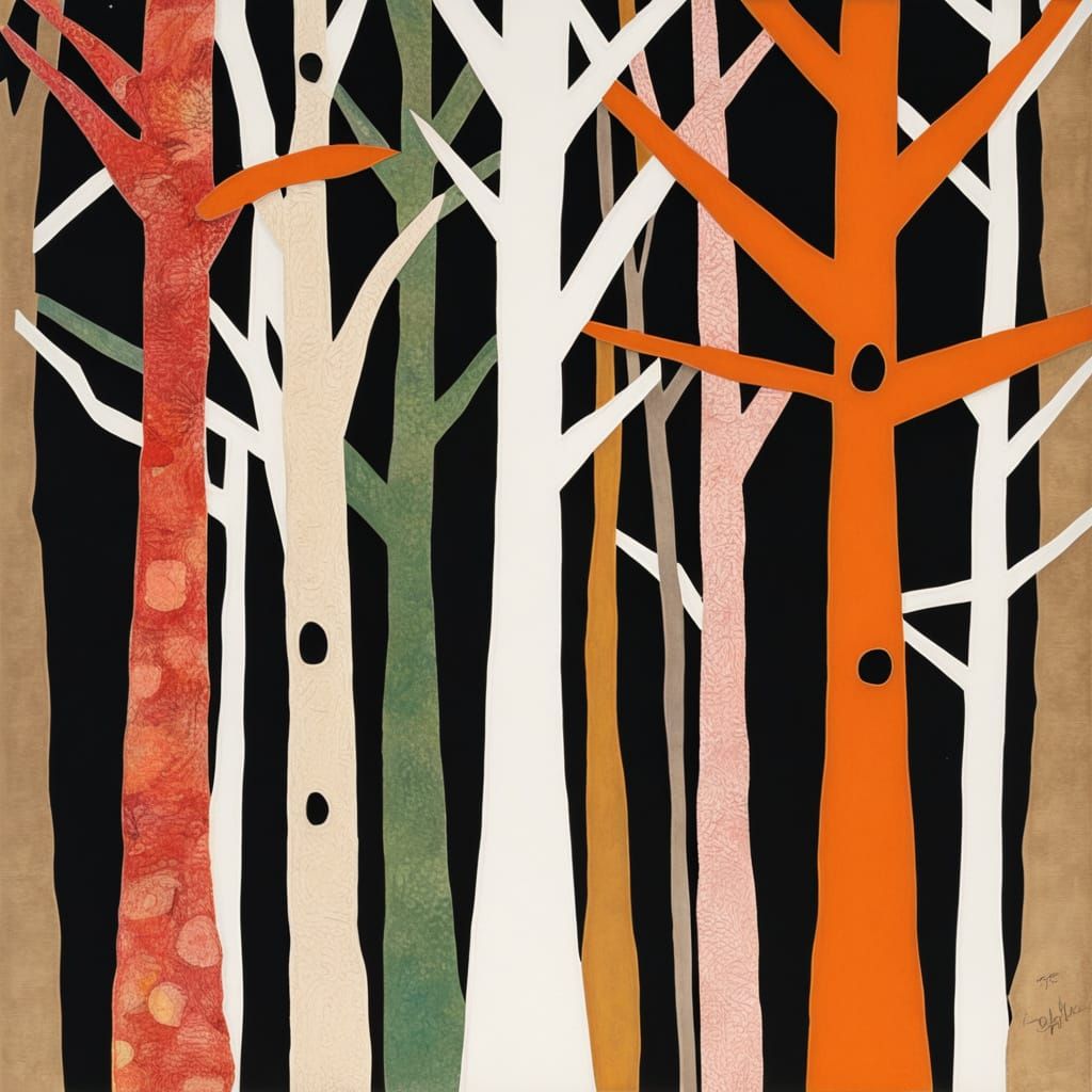 Colorful 3D Forest in Mixed Media Style