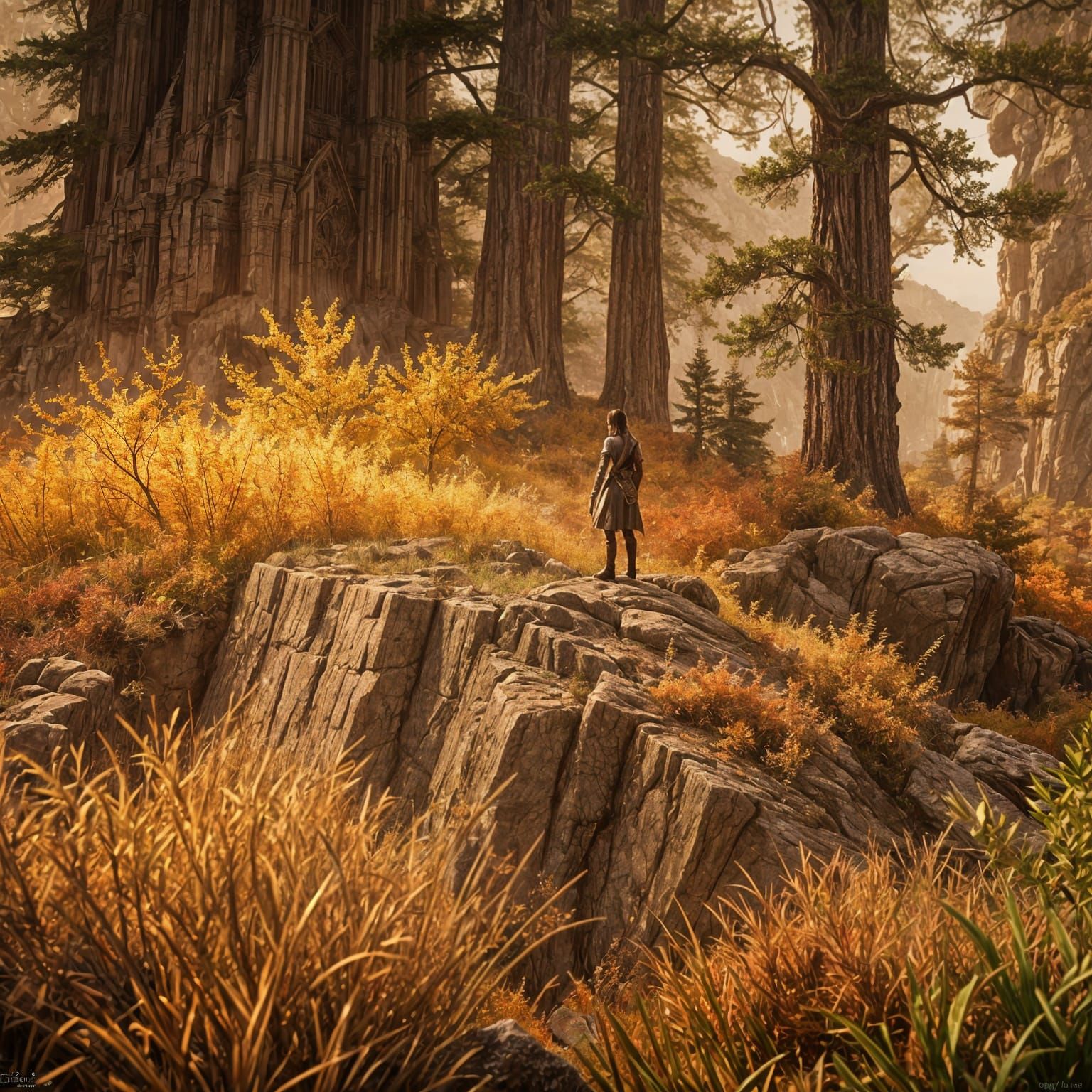 Epic Pointillist Fantasy Landscape in Black and White