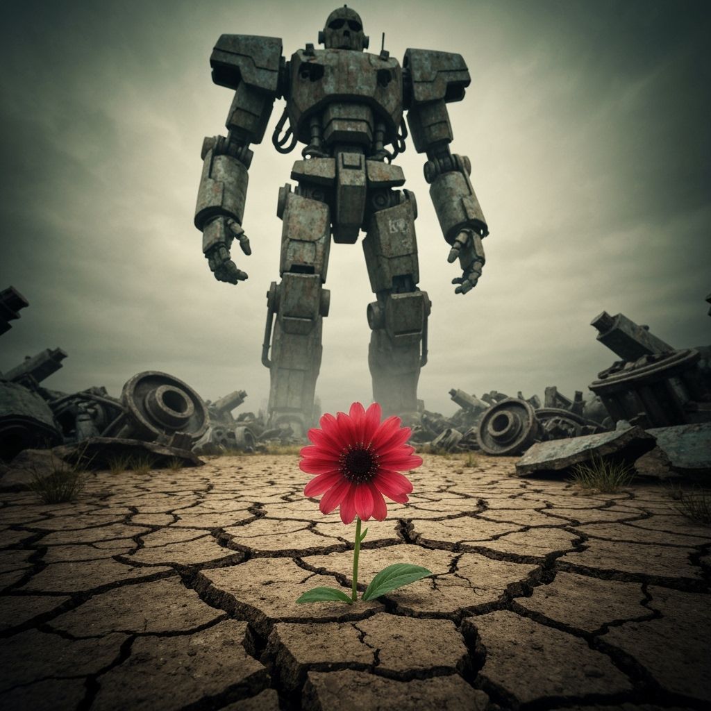 Crimson Flower Amidst Robot Ruins