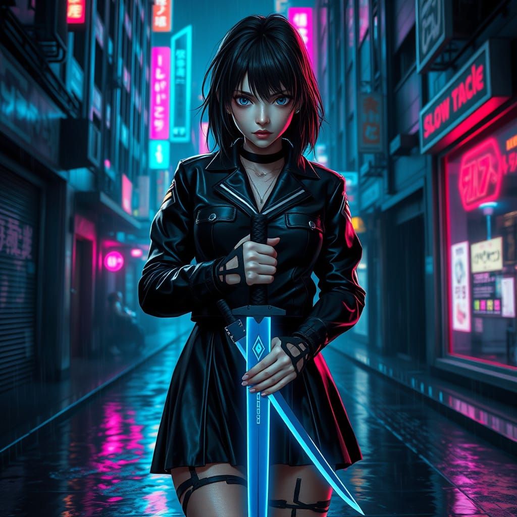 Cyberpunk Vampire in High-Tech Schoolgirl Uniform