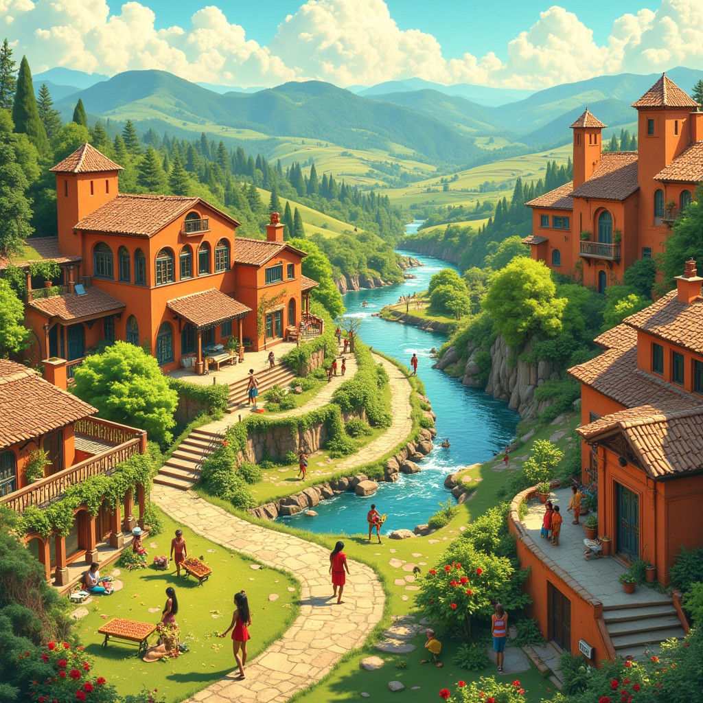 Thriving School Community in Lush Valley: AI-Generated Image