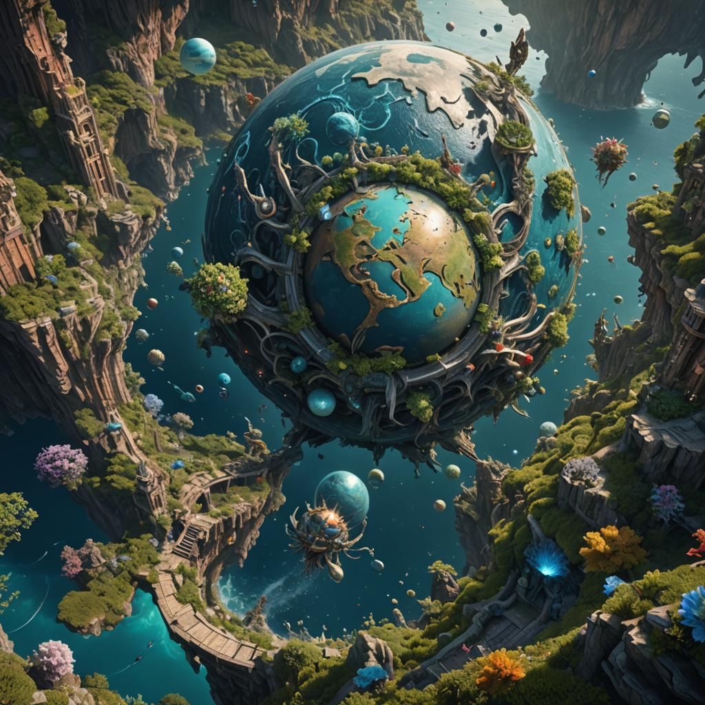 Neptune Orbiting Earth: Detailed Matte Painting