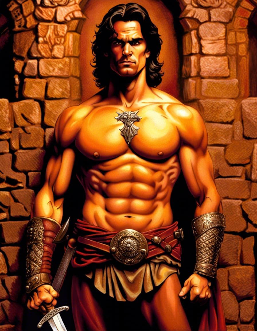 Medieval Sword Fighter Portrait in Comic Book Style