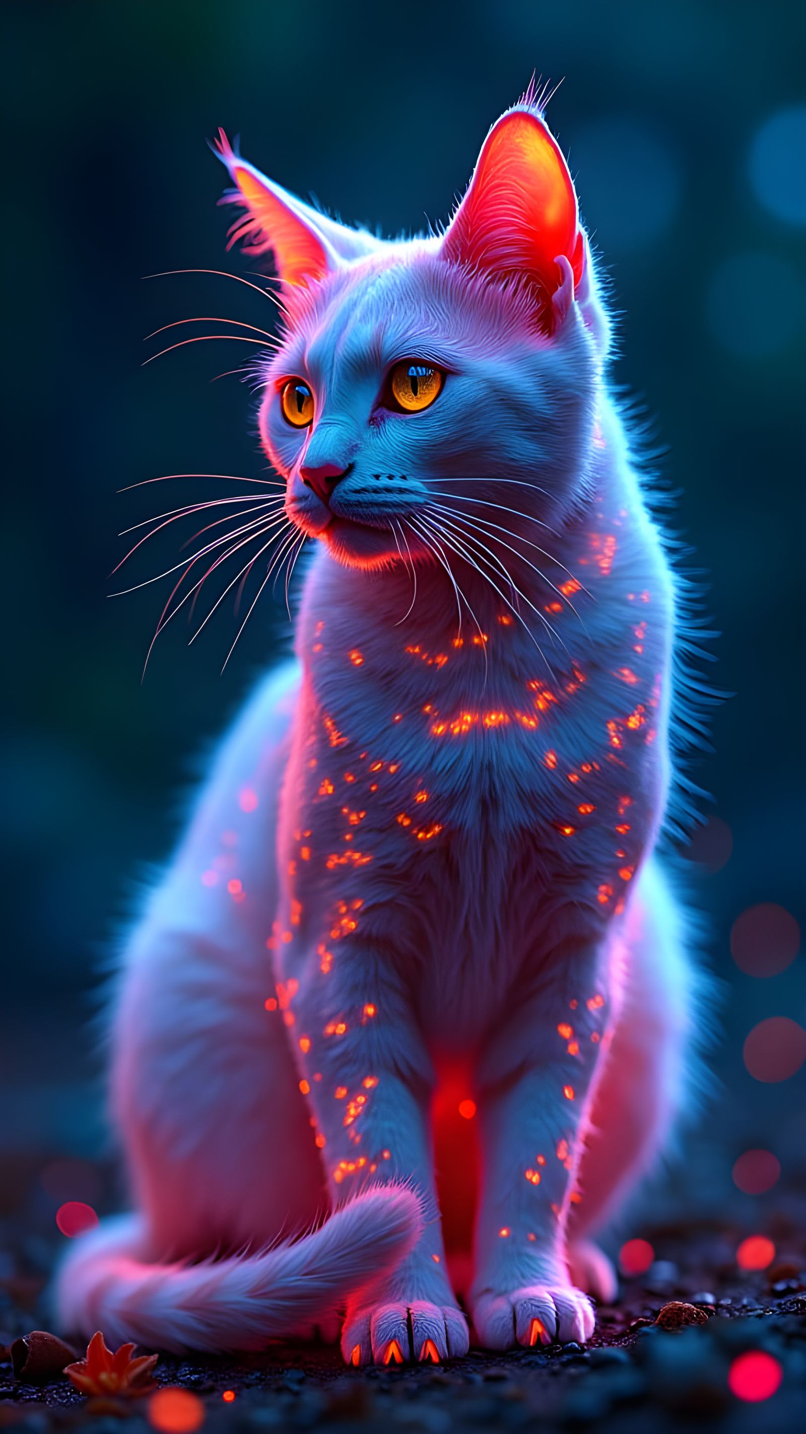 Iridescent Cat Totem in a Neon Night, Digital Art