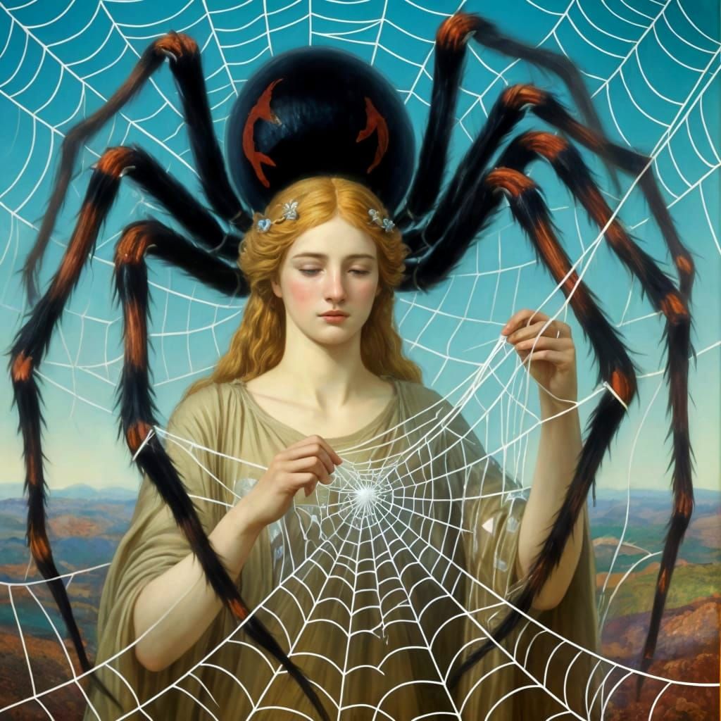 Goddess Spider Weaves Future Tapestry in Symbolist Style