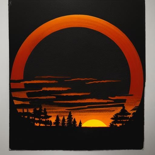 Vibrant Neon Sunrise on Black Paper