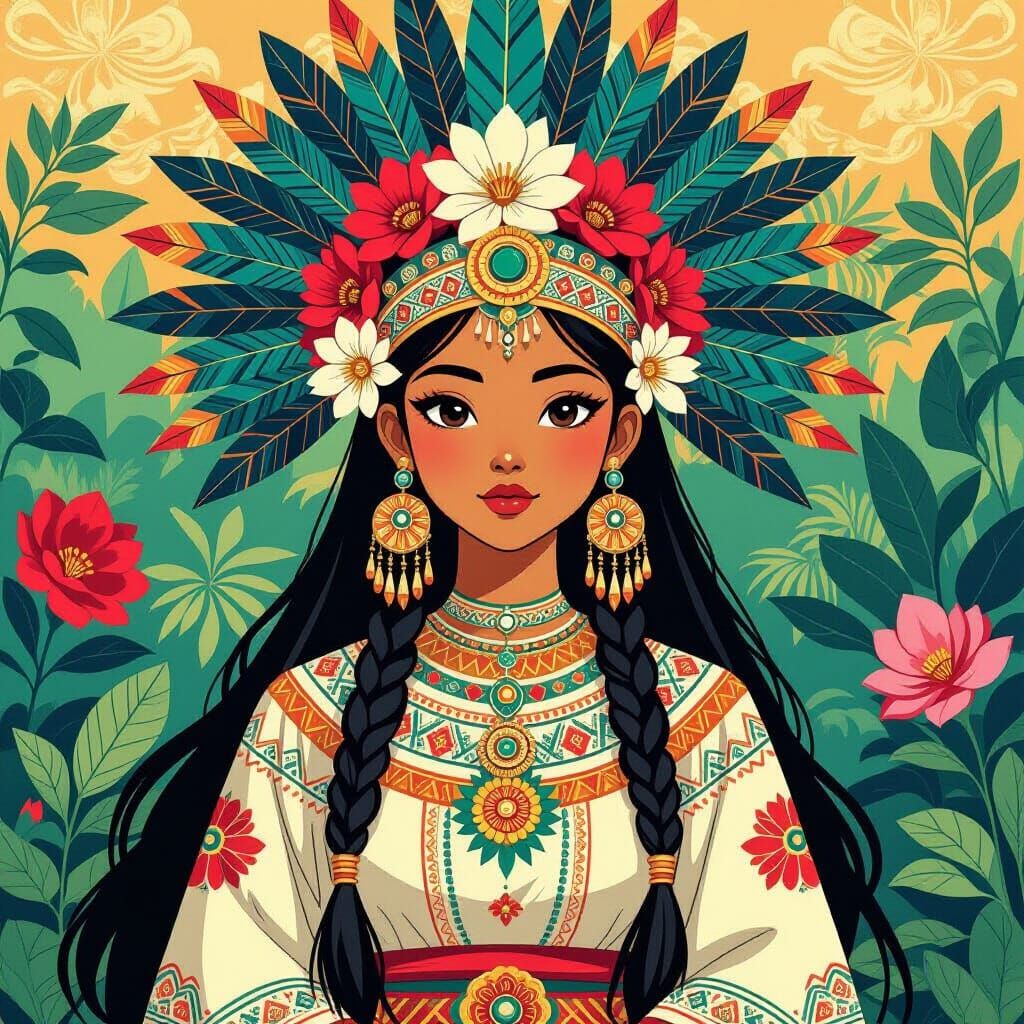 Aztec Warrior Princess with Mesoamerican and Japanese Aesthe...