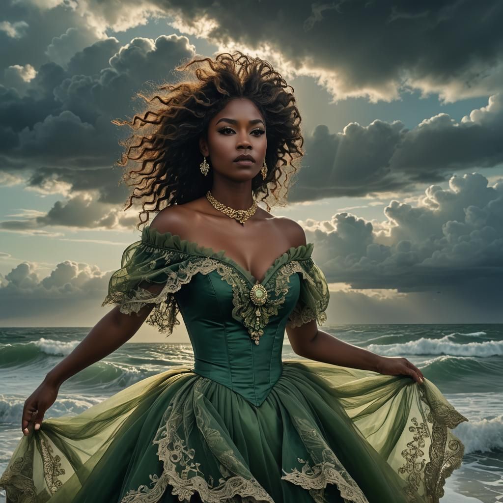 Victorian Woman at Sea Edge in Digital Painting