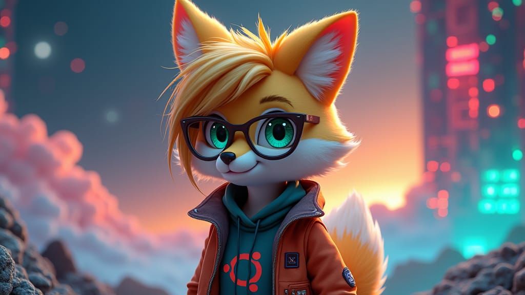 Ubuntu Linux Fox in Cyberpunk Style
