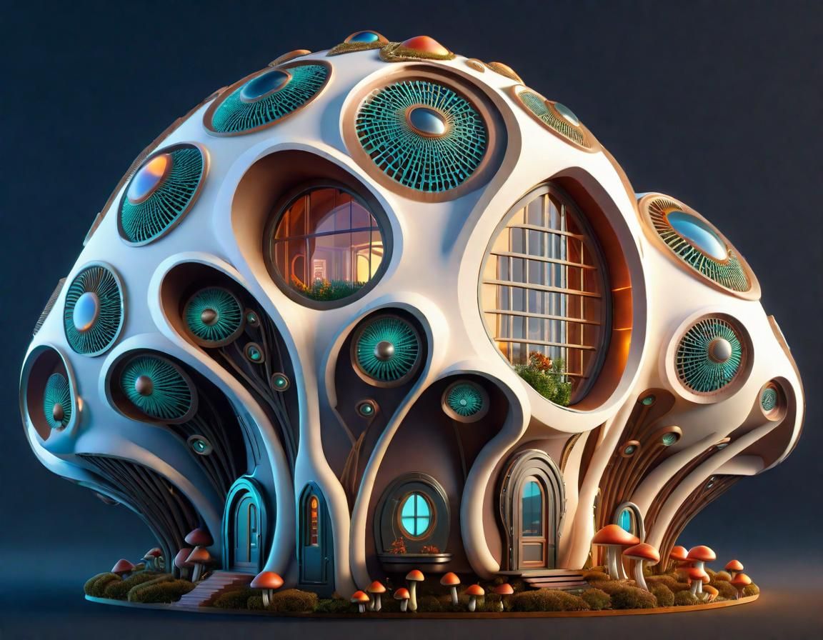 Ornate Future Mushroom House in Hyper-Realistic Style