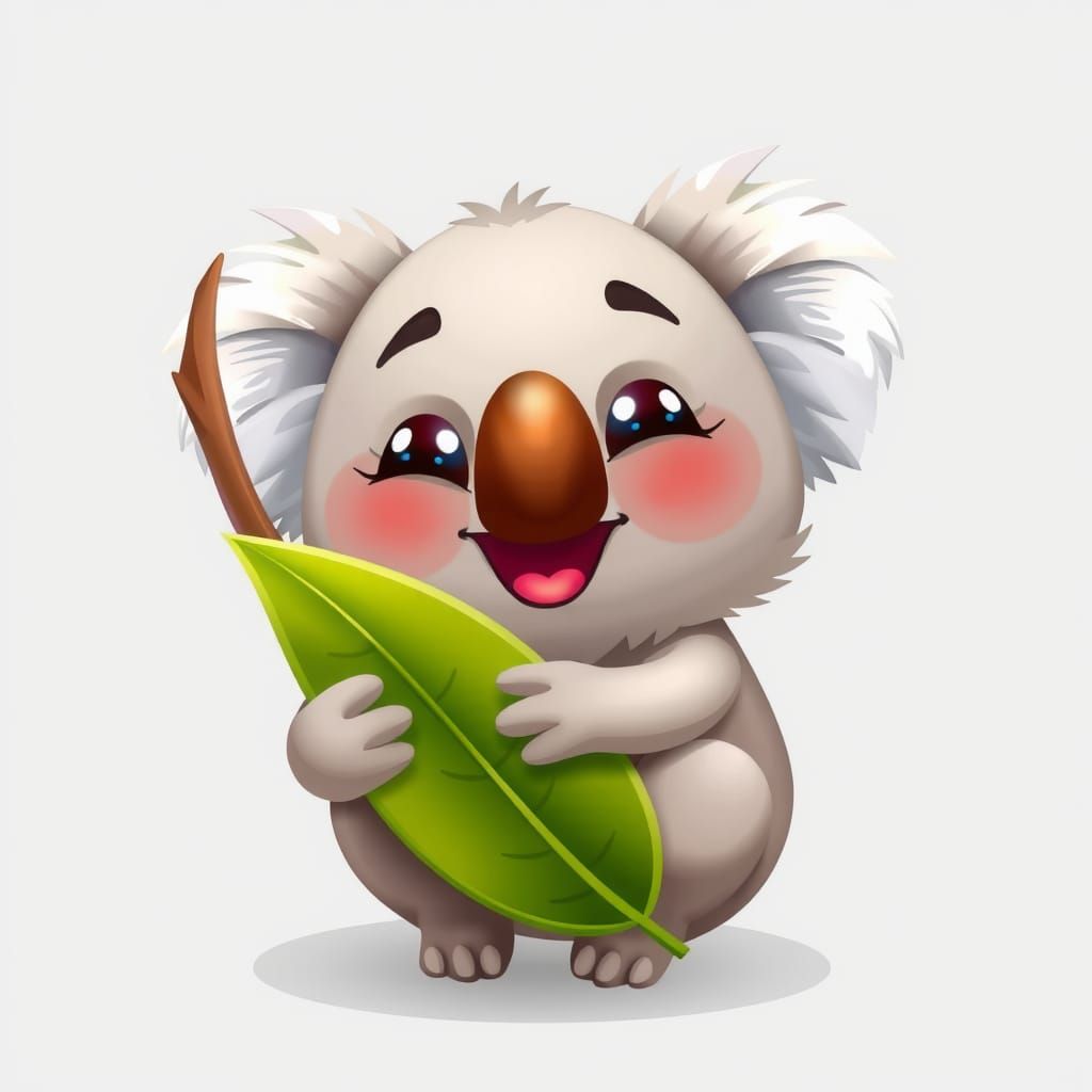 A smiling koala hugging a gum leaf cartoon emoji.