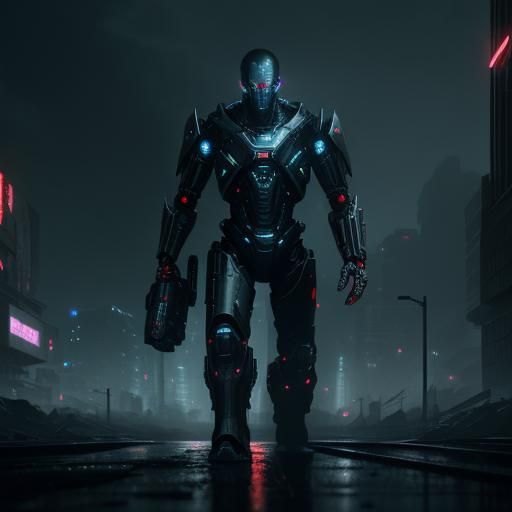 Cyber-Gothic Alien Breaker in Abandoned Cityscape