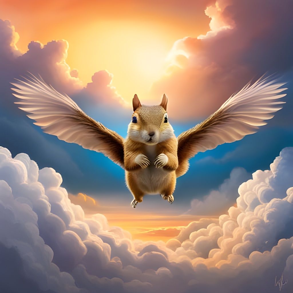 Superman Squirrel Flying at Sunset: Hyperdetailed Photo Art