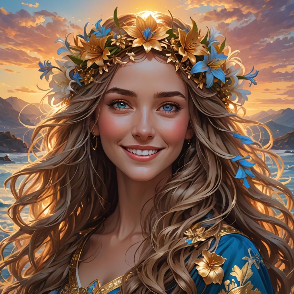 Girl with Flower Crown Portrait in Hyperdetailed Lighting