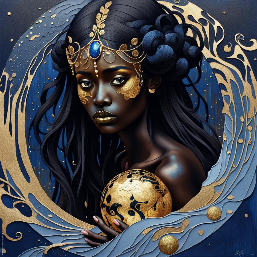 Serene Woman with Gold Leaf in Fauvist Surrealism Style