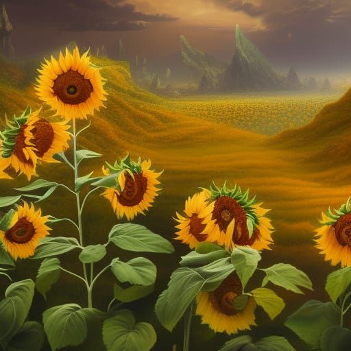 Detailed Sunflowers in Fantasy Concept Art