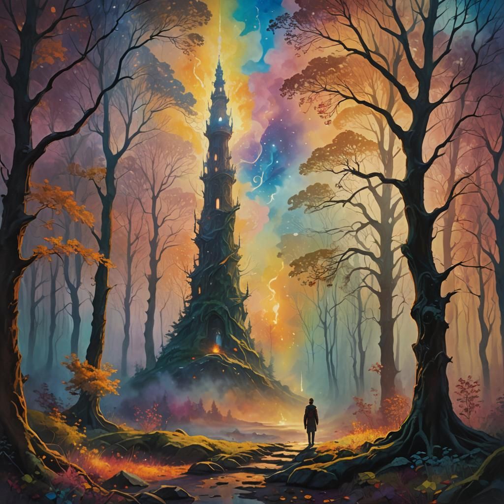 Mystical Forest: Infinite Journey in Oil Painting Style