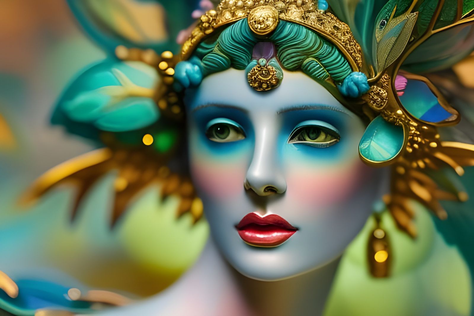 Ornate Woman Face Sculpture in Art Nouveau Style