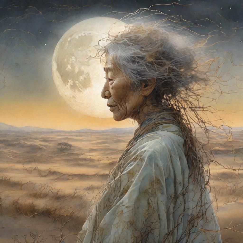 Mystical Desert Woman in Foggy Oasis