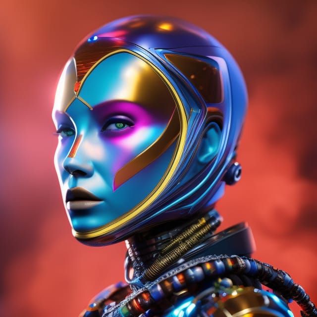 Futuristic Cyborg Portrait in Orange and Teal