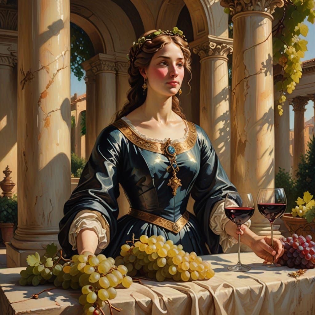 Elegant Grapes Celebrate in Sunlit Courtyard