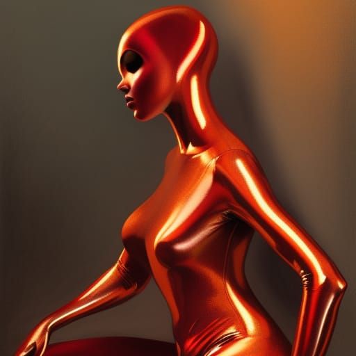 Red Metallic Zentai Portrait in Hyperdetailed Splash Art