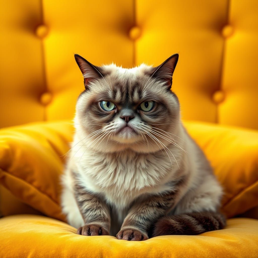 Tardar Sauce, perched regally on a velvet gold pillow