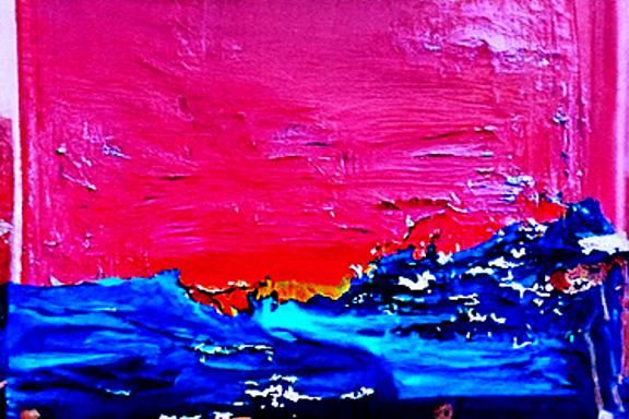California Sunset Waves as Impasto Painting