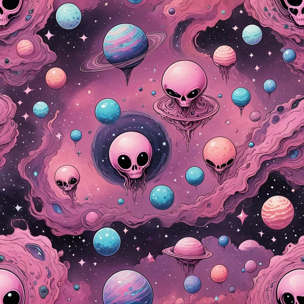 Pastel Goth Alien Planet in Outer Space