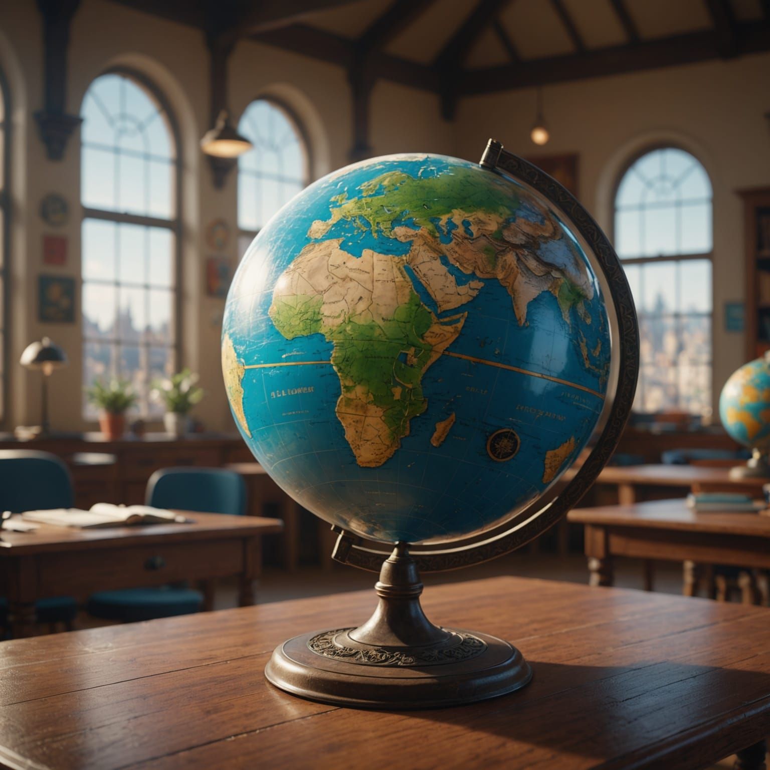 Surreal Closeup of a Globe in a Classroom