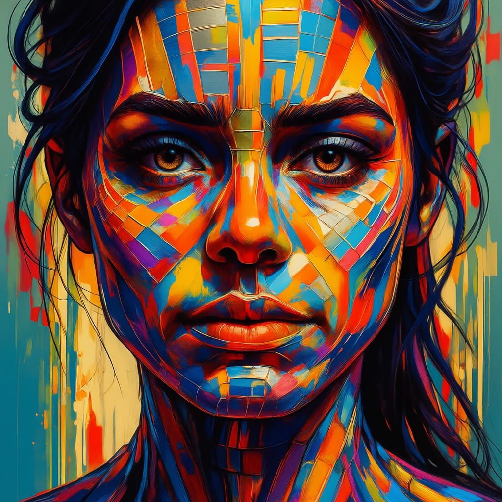 Using Only Grey verticles lines make image of face on canvas