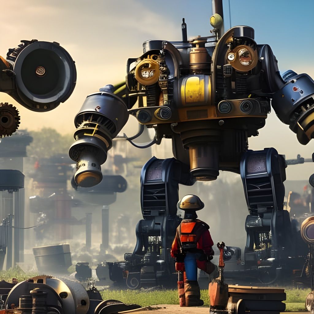 Steampunk Mecha Discovers Hidden Treasures in a Junkyard