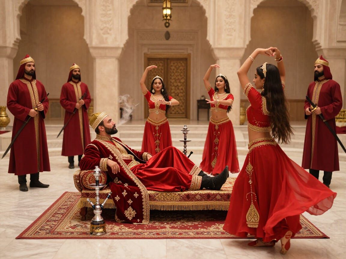 Sultan's Seraglio Scene in Expressive Red Tones