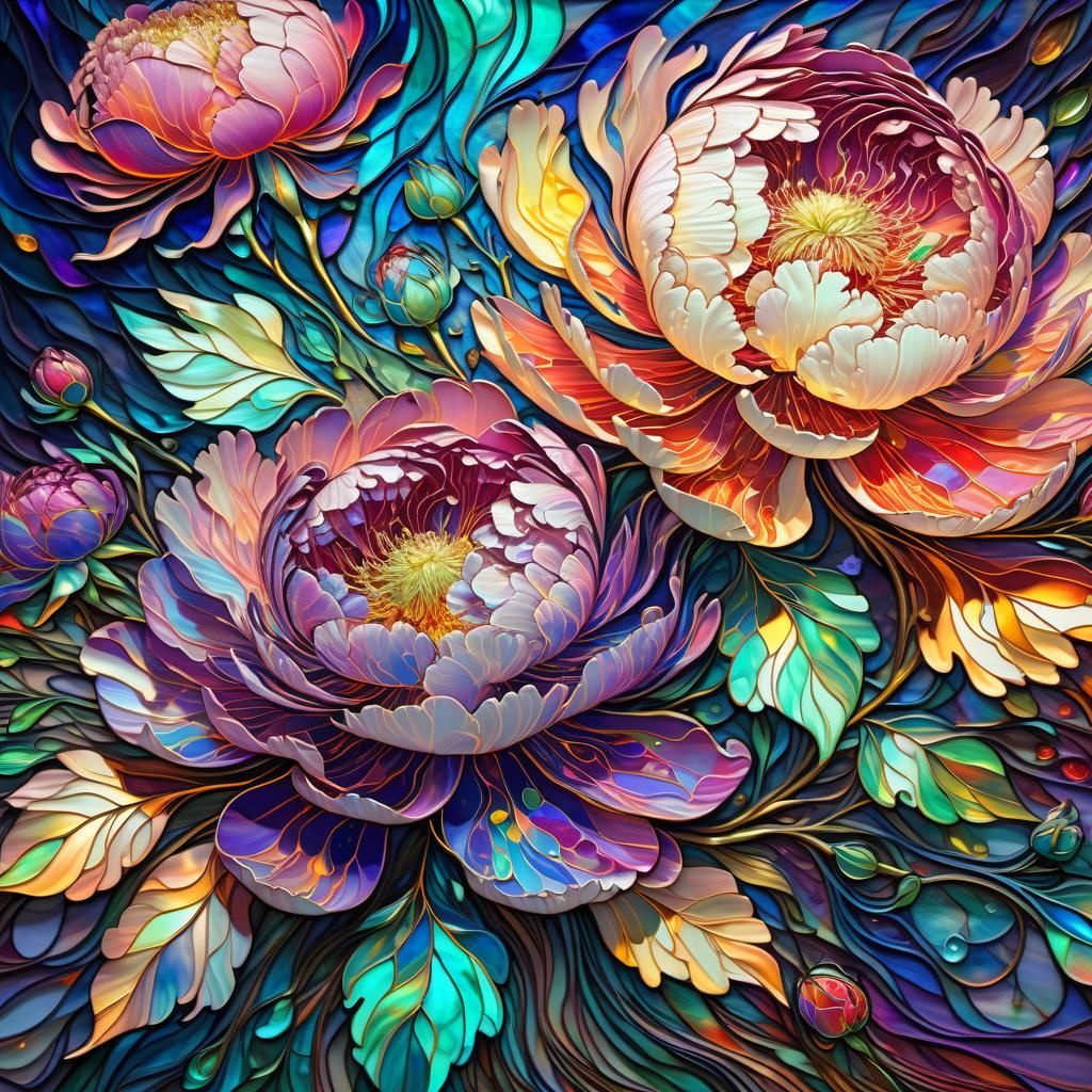Goddess in Magical Liquid with Rainbow Peonies