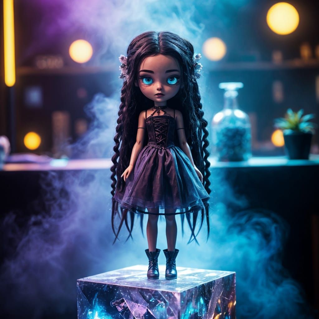 Gothic Doll in Neon Haze