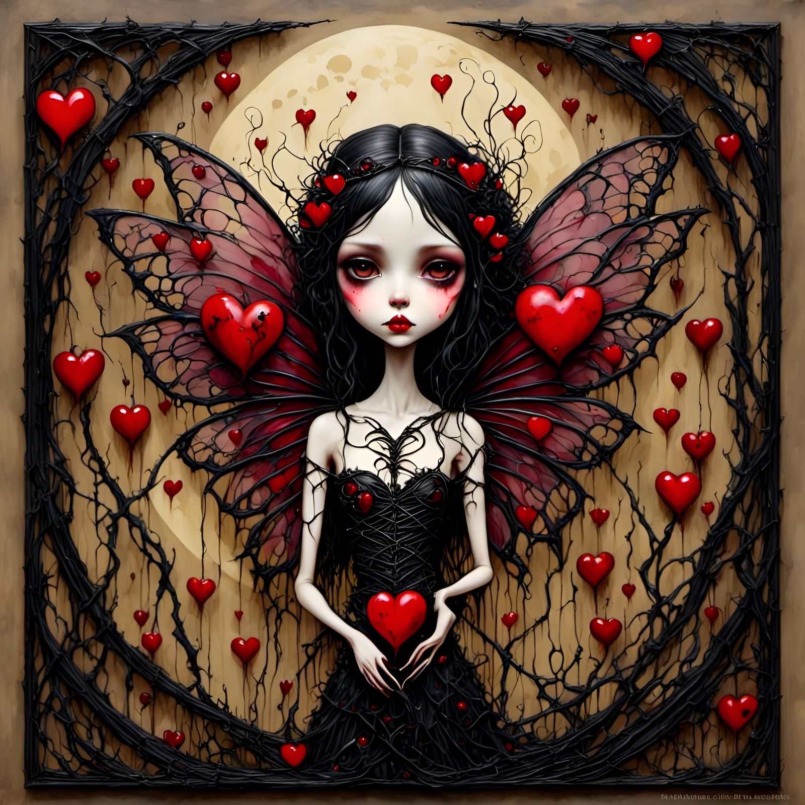 Dark Valentine Fairy with Broken Heart