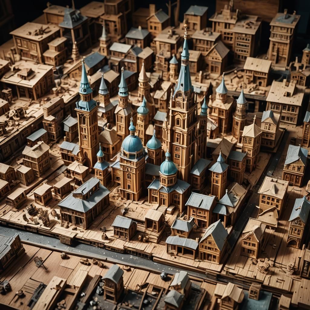 Kharkov Miniature Wooden Model in Splash Art Style