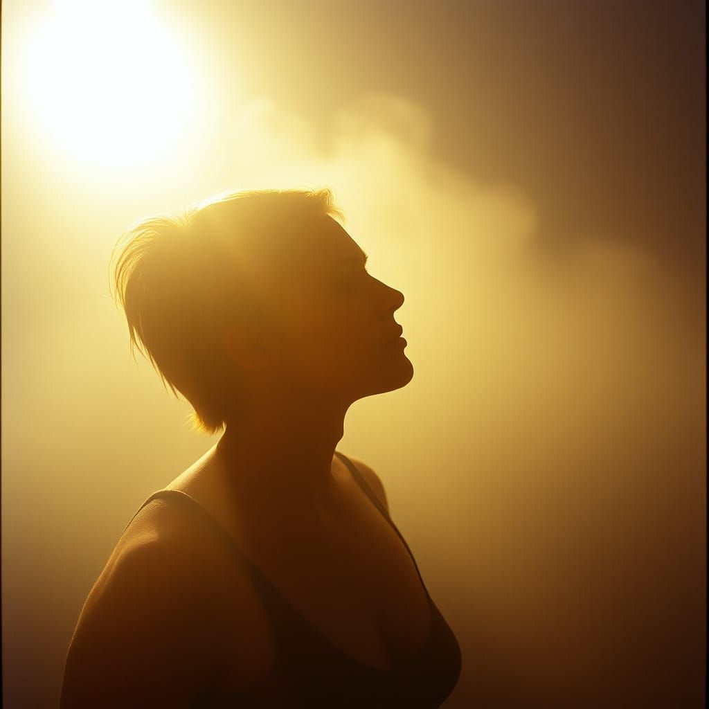 Contemplative Figure in Atmospheric Light: Cinematic Still