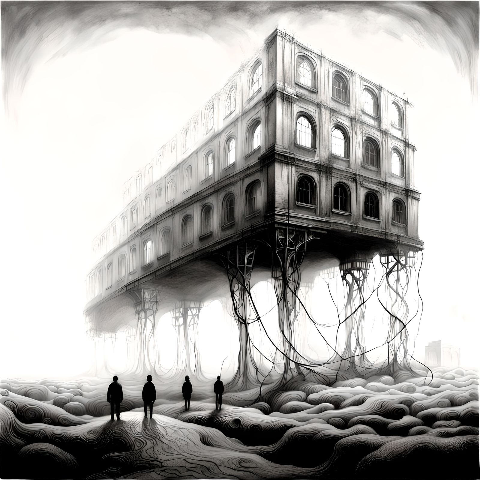 Ethereal Landscape with Figures in Surrealist Style