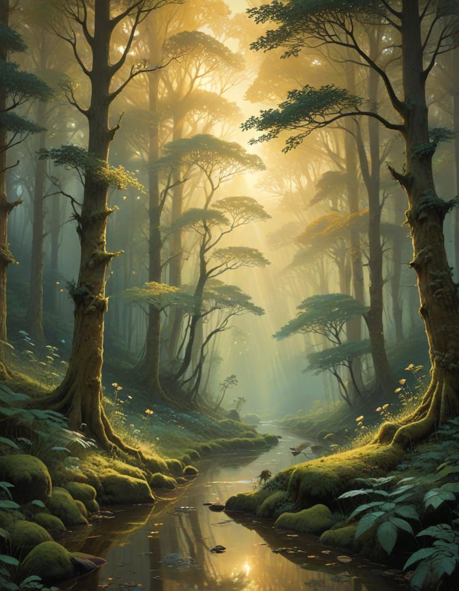 Enchanted Persian Forest in Warm Golden Light