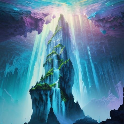 Enchanted Crystal Cavern with Dreamlike Waterfall