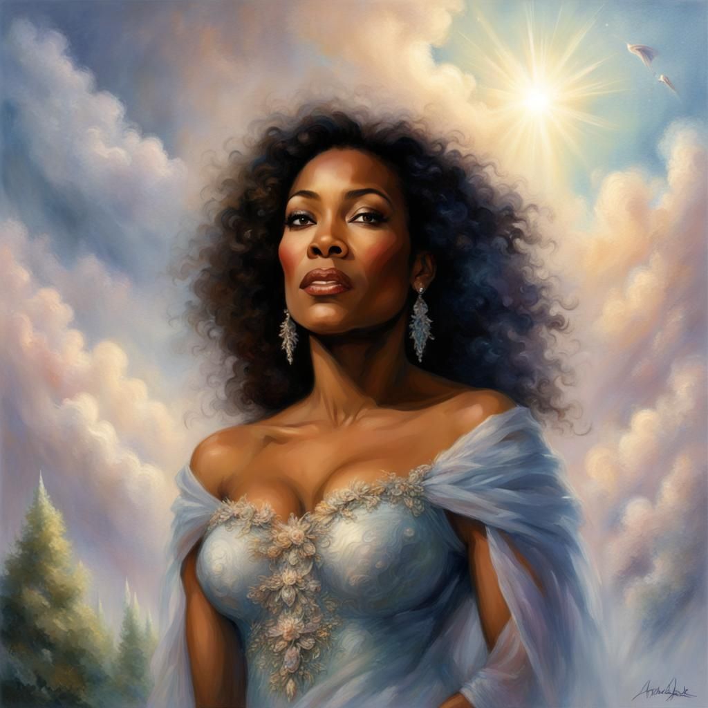 Angela Bassett Looking Upward: Ethereal Fantasy Portrait