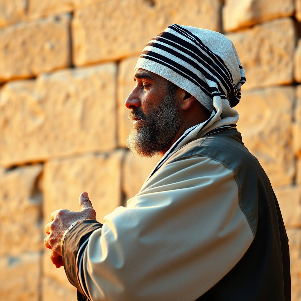 Jewish Man Praying at Western Wall in Digital Painting