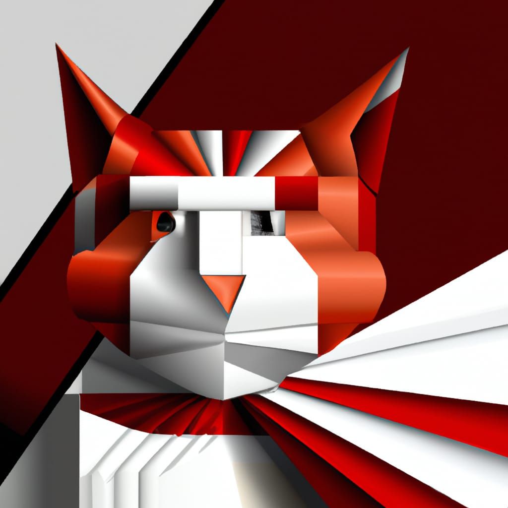Red and White Cat Fursona in Cubist Style