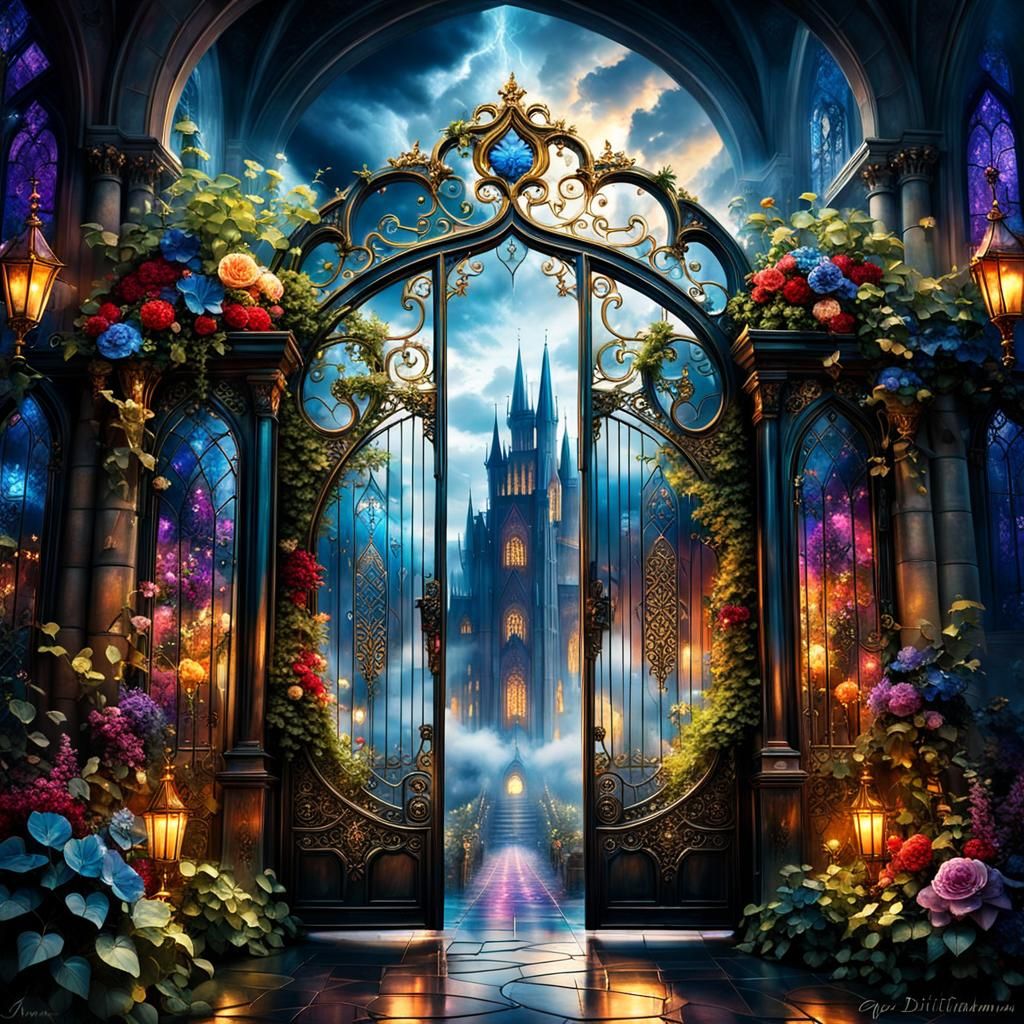 Fantasy Kingdom Through Stained Glass Gates