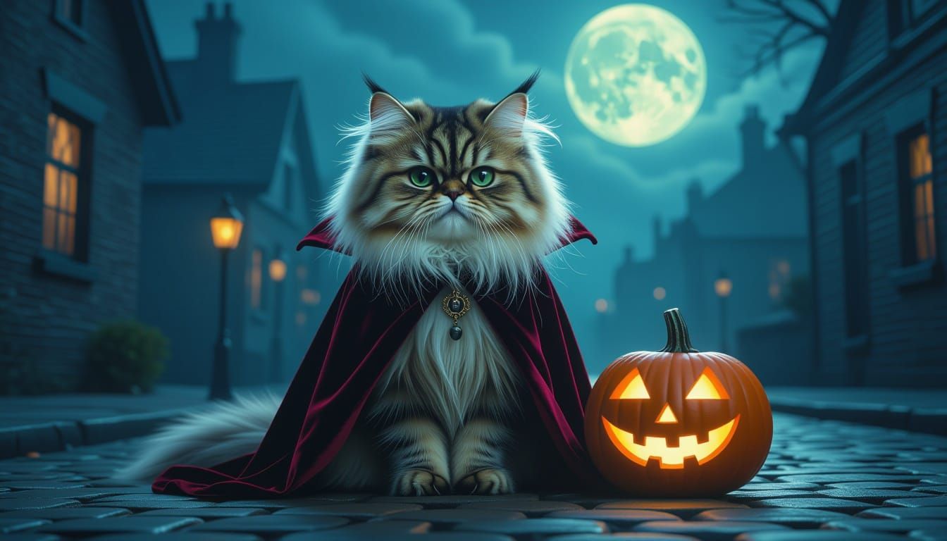 Victorian Vampire Cat with Digital Glitch Effect