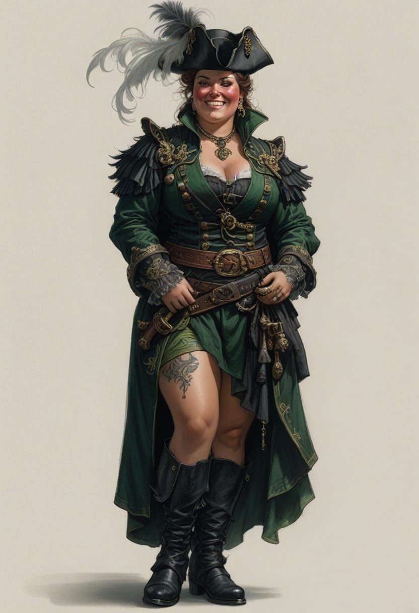 Grinning Pirate Queen Illustration in Heroic Fantasy Style
