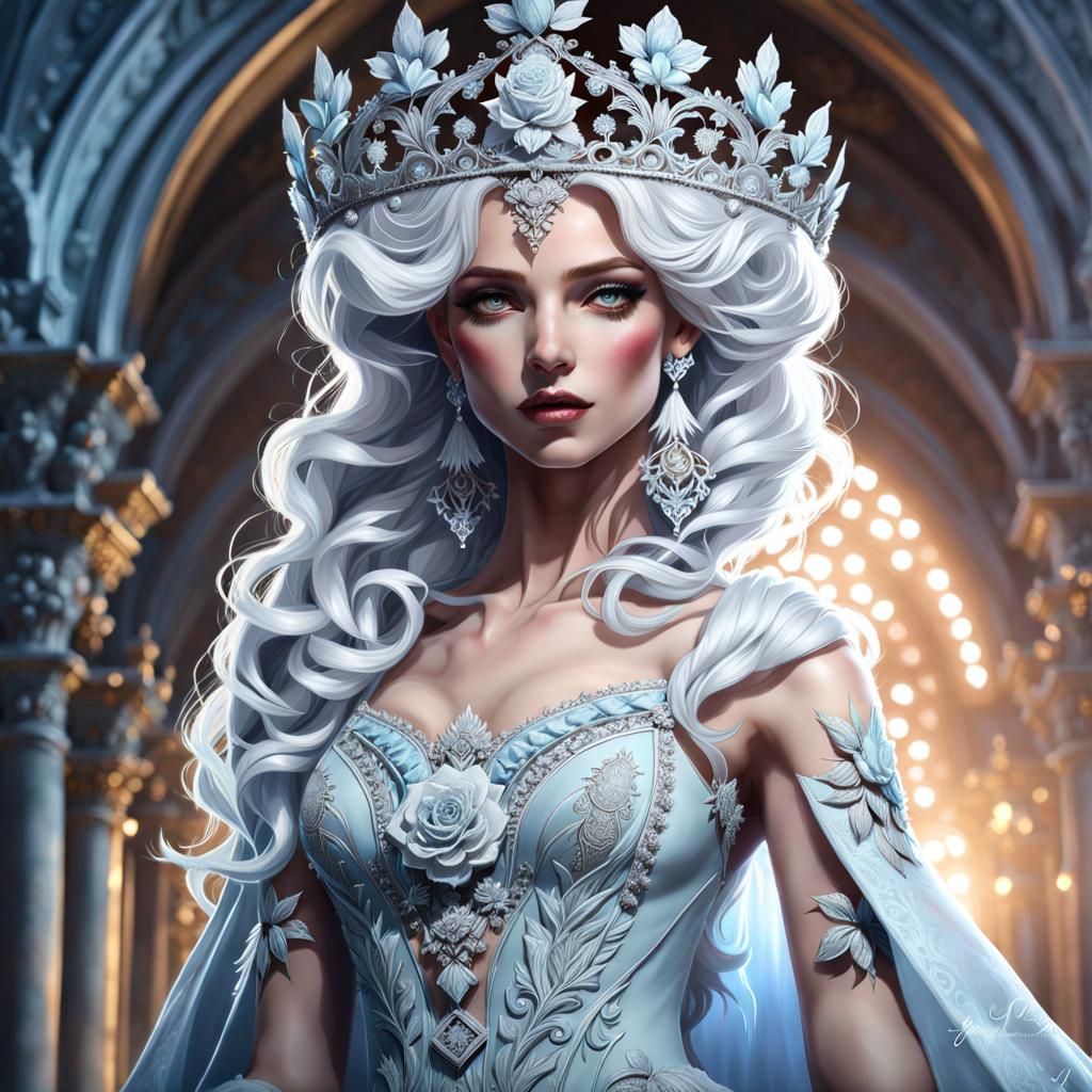Epic Ice Goddess in Renaissance Occult Painting