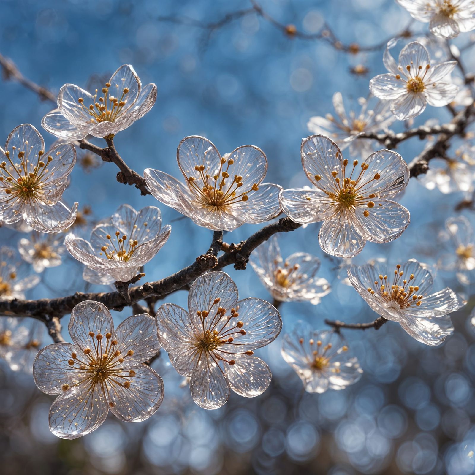 Glass Cherry Blossoms in Shimmery Lighting